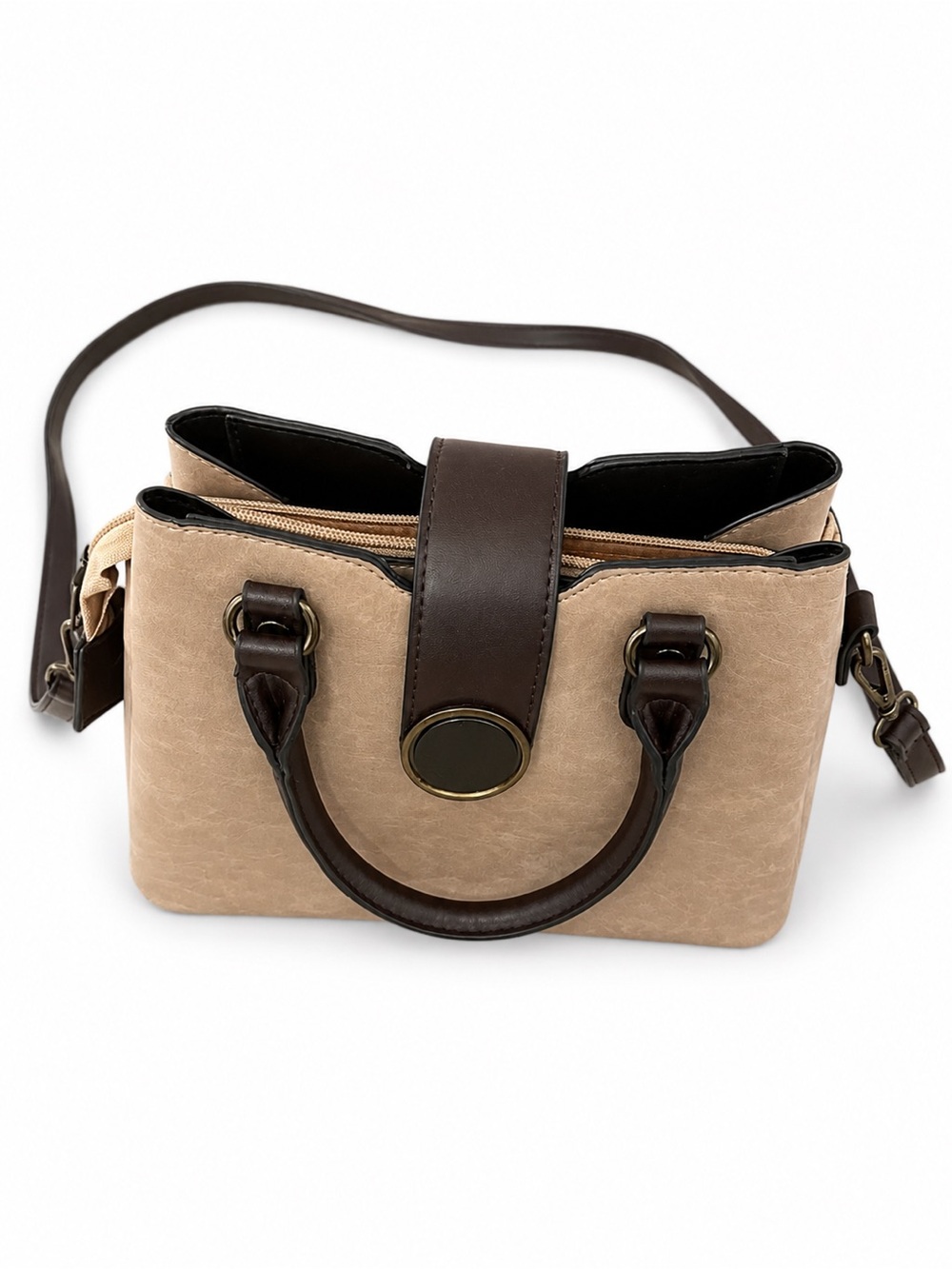 Classic Two-Tone Beige and Dark Brown Women's Satchel